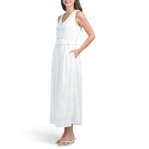 WHITE CLOSET White Linen Blend Vest Top Dress